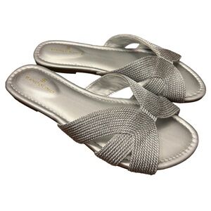 Bandolino Silver Metallic Larling Woven Slip On Flat Slide Sandals Size 8